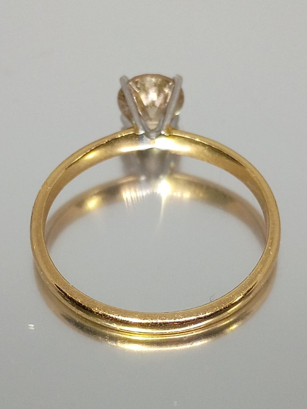 14Kt Two-Tone Gold Full-Carat Solitaire Champagne Diamond Ring - Picture 7 of 8